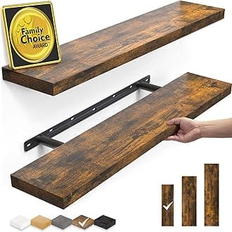 BAYKA Floating Shelves, 22.5 inches Rustic Wood Wall Shelves for Bathroom，Bedroom, Living Room, Kitchen & Book, Hanging Display Decor Organization Shelf with 22 lbs Capacity (Rustic Brown)