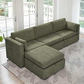 CHITA Oversized Modular Sectional Sofa, FSC Certified L Shaped Couch Reversible Chaise, Modular Sectional Couch for Living Room,112 inch Width, 4 Seat Modular Sofa with Storage Ottoman, Moss Green