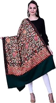 Women's Kashmiri Wool Blended Shawl Embroidered by Kashmiri Artisans, (Large Size - 40 x 80 Inches)