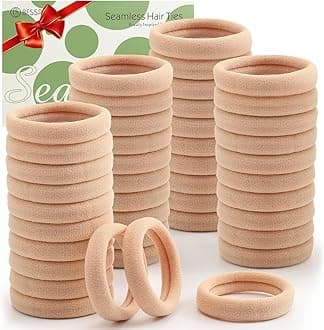 100 Pcs Thick Seamless Tan Hair Ties, Ponytail Holders Hair Accessories No Damage for Thick Hair (Carnation Colors)