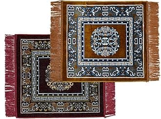 Prayer Aasan/Mat Traditional Design Velvet Aasan | Meditation Prayer Carpet Mat | Pooja Aasan Mat | Multipurpose Premium Velvet Rug Mat Pack of 2-Maroon, Brown