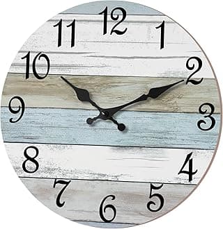 CHYLIN Wall Clock – 18 Inches Largest Silent Non-Ticking Battery-Operated Wall Clock, Decorative Rustic Wooden Clock for Living Room, Kitchen (Blue)