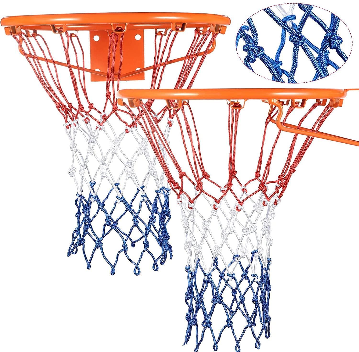 Basketball Net Replacement, 2 Pack Durable 5.0mm Polyester Nets for Indoor and Outdoor Courts, Weather Resistant, Standard Size Basketball Hoop Accessories
