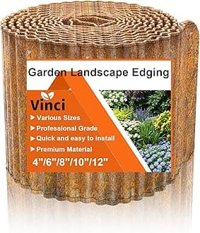 VinciVinci Garden Landscape Edging Border, 8 Inch x 10 FT Corrugated Sturdy Metal Easy Installation Safe Hemmed Lawn Garden Border Edges for DIY Flower Beds,Pathways and Patio Design (Rusted)