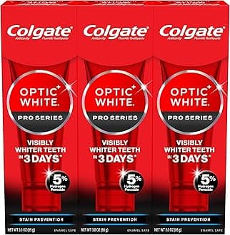 Optic White Pro Series Stain Prevention Hydrogen Peroxide Toothpaste, Teeth Whitening Toothpaste, Effectively Removes Tea, Coffee, and Wine Stains, Enamel-Safe for Daily Use, 3 Pack, 3.0 oz