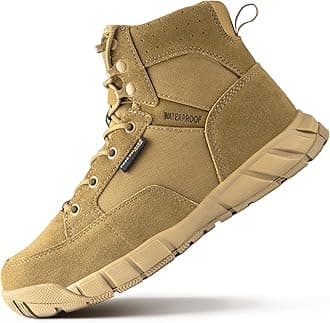 FREE SOLDIER Men's Durable Work Boots 6 Inches Lightweight Waterproof Hiking Boots Suede Leather Tactical Boots