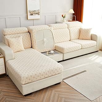 Surwin Jacquard Sofa Cushion Cover Couch Seat Covers Sofa Seat Cushion Slipcovers Sofa Cover, Plush Winter Warm High Stretch Fabric Washable Summer Furniture Protector (Beige Yellow,Backrest)