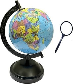 GeoKraft Educational 5 Inch Political Metal Arc Base STEM Globe with Magnifying Glass for Kids (Blue)