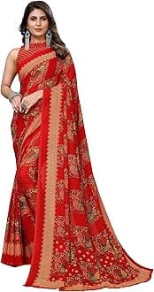 Women's Trendy Printed Georgette Purple Color Saree with Blouse Material