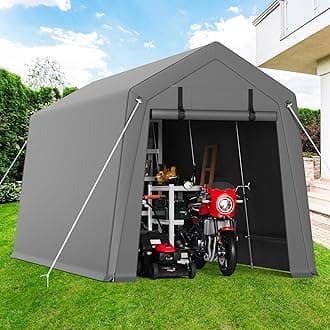 7'x12' Outdoor Portable Garage, Waterproof & UV-Resistant Storage Shed with 2 Roll-Up Doors, Carport Tent for Motorcycle, Bike, and Tools, Gray