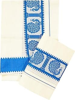 YETTALANWomen's Kerala Traditional Cotton Set Mundu with Self Jacquard Work 2.80&2.00 Mtr