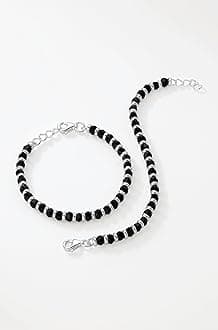925 Pure Silver Black Beads Crystal Nazariya Bracelet for Baby Boys & Girls (Length - 4.5 Inch, Suitable for 6 Months to 18 Months)