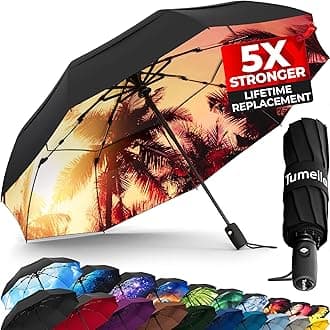 TUMELLA Unbreakable Windproof Travel Umbrella (Light, Beautiful & Superior), 2023 Ultra-Flex Tech, Compact, Small, Portable, Automatic, Strong, Durable, Premium Grip, Vibrant Designs, Folding Umbrella