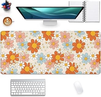 Vintage Floral Mouse Pad Daisy Desk Pad,Retro Flower Mouse Mat,Extended Gaming Mouse Mat,Stitched Edges Non-Slip Waterproof Rubber Base Mous Mat for Office Home Work Game Desk Pad(27.5X11.8 in)