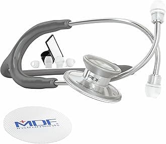 MDF Instruments, Acoustica Lightweight Stethoscope for Doctors, Nurses, Students, Home Health Use, Adult, Dual Head, Grey Tube, Silver Chestpiece-Headset, MDF747XP12