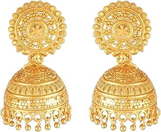 Indian Ethnic Partywear Traditional Lightweight 18K Gold Plated Jhumka Jhumki Earrings for Women (Jhumka2), Medium, Alloy Steel, No Gemstone