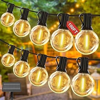 Yuucio Solar String Lights Outdoor, 100FT G40 Festoon Globe Bulb with 50+2 Shatterproof Bulbs, Waterproof Patio for Garden, Terrace, Party