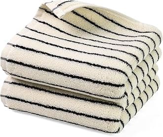 Jacquotha Black and White Striped Hand Towels for Bathroom, Vintage Kitchen Decor, Guest Use, Adults & Kids, Natural Cotton, 14” x 29”