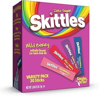 SINGLES TO GO! Skittles Go Wild Berry Variety Pack, Watertok Powdered Drink Mix, Zero Sugar, Low Calorie, Includes 4 Wild Berry Flavors, 1 Box (30 Single Servings)