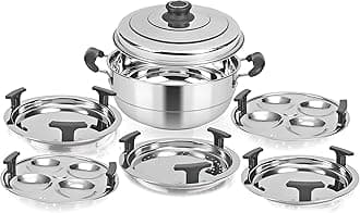 Kitchen Essentials Induction Stainless Steel Multi Mini Kadai with 2 Idli 2 Dhokla 1 Patra Plate