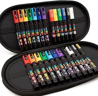 Posca PC-1M / PC-3M / PC-5M Multi Surface Permanent Marker Pens - Gift Box of 24 Pens (Essential Set)