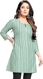 Shiv TextilesWomen's Rayon Fabric Printed Round Neck Short Kurtis Top Dresses Kurti