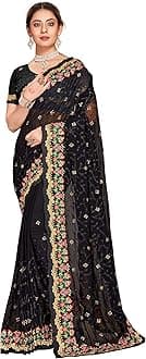 Georgette Saree Party Wear White Sari with Unstitched Blouse Piece