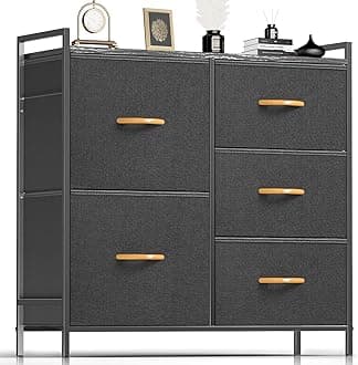 ROMOON Dresser for Bedroom with 5 Drawers, Sturdy Fabric Storage Organizer and Chest for Closet, Kids Bedroom,TV Stand, Wood Board Top (Dark Grey)