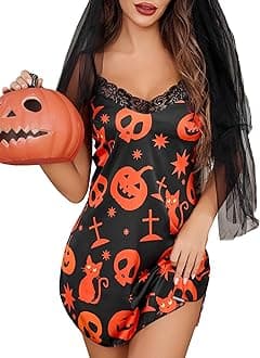 Avidlove Women's Nightwear Sexy Satin Sleepwear Lace Chemises Mini Full Slip Halloween Medium