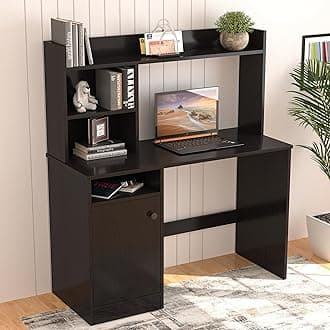 Callas Engineered Wooden Study Table with Hutch & Bottom Storage, Office Work Desk for Laptop Study Computer Table for Home (ST-05-Black)