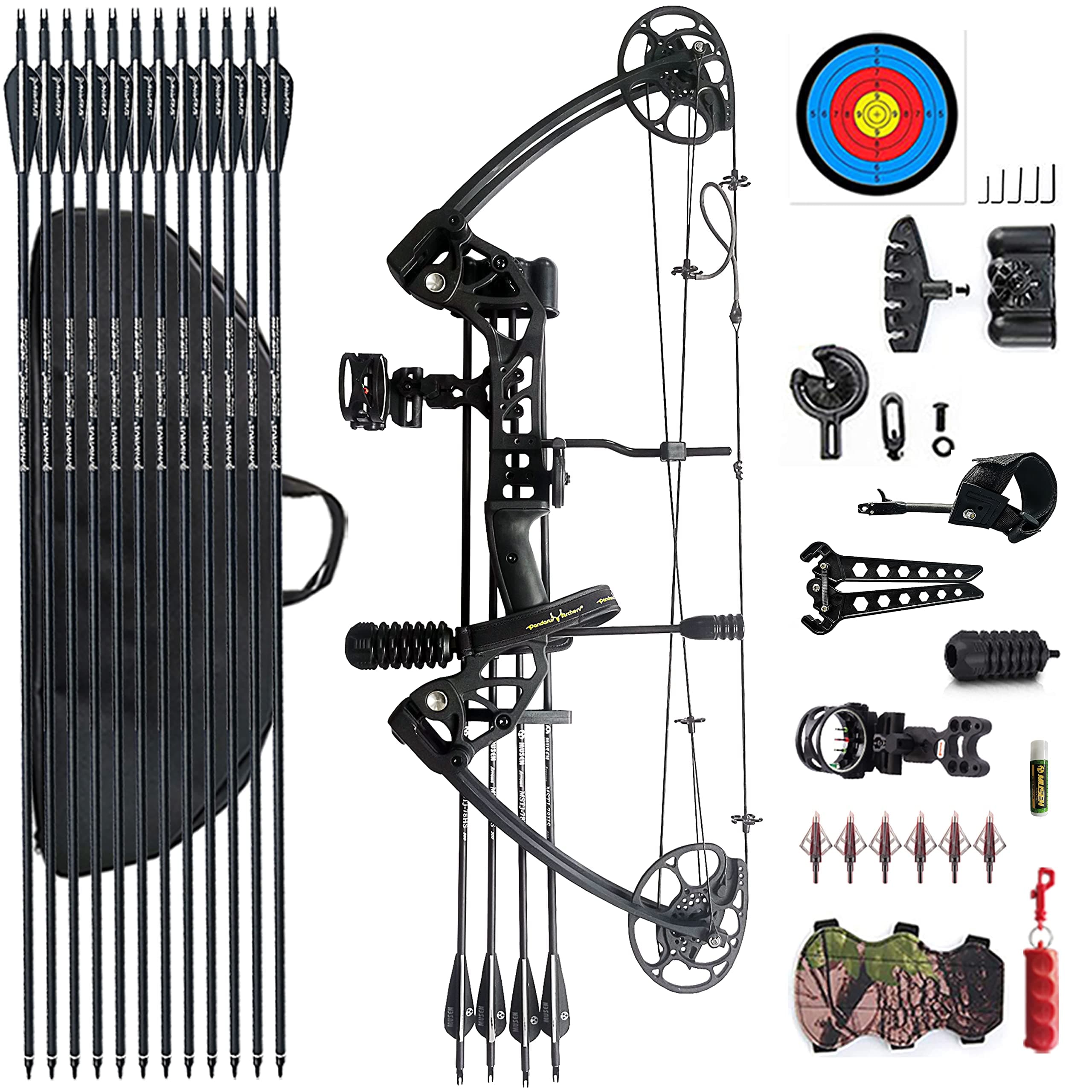 Compound Bow Draw Weight 0-70 Lbs for Pull Beginner and Intermediate Archer Fully Adjustable 19.25"-31" with All Accessories, up to IBO 320 fps,Package with Archery Hunting Equipment New 2024