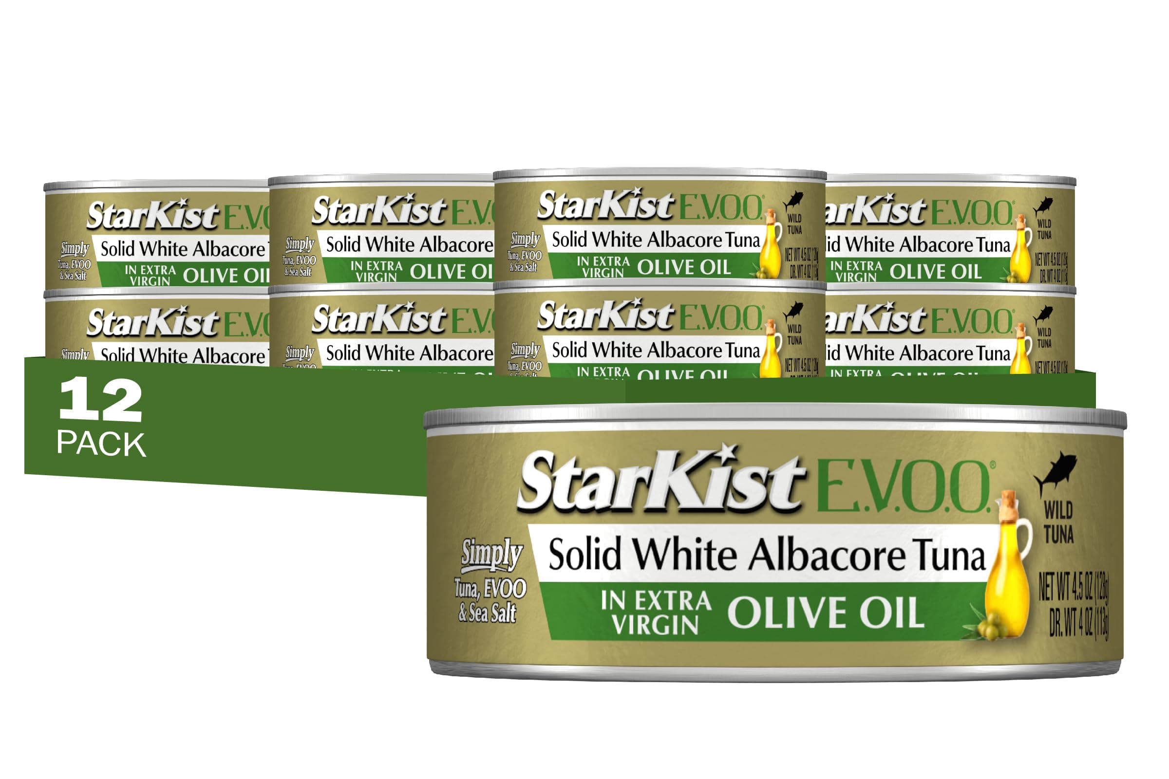 StarKist E.V.O.O. Solid White Albacore Tuna in Extra Virgin Olive Oil, 4.5 Oz, Pack of 12