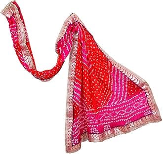 Kalpit Creations Women's Art Silk Weaving Bandhani Dupatta With Gota Patti Work And Latkan