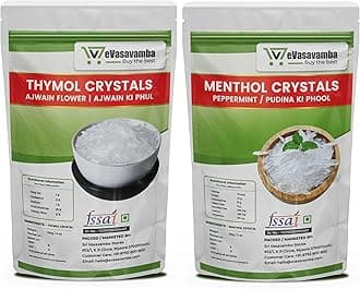 Premium Thymol & Menthol Crystals | 100% Pure & Natural | Ajwain Flower (Thymus Vulgaris) & Mint (Pudina Ka Phool) | Vamu Puvvu | Joni Guti Yamani Ajamo | A++ Grade (Thymol (100g) & Menthol (50g) Crystals)