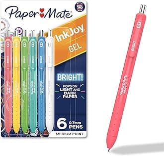 Paper Mate InkJoy Bright Pens, Gel Pens, Medium Point (0.7mm), Retractable, Assorted Brighter Colors, 6 Count