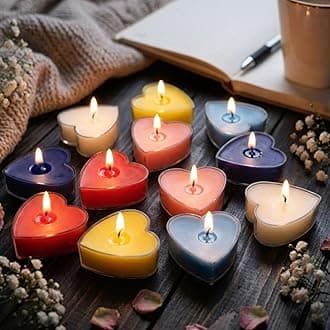 Scented Candles for Home Decor, Mix Fragrance, Heart Shape Wax Candle, Multi Colour, Pack of 24, 3.5 x 1.5 Cm
