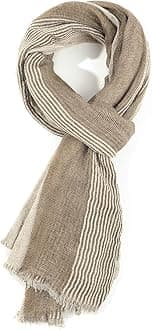 Cotton-Linen Scarves Mens Stripe Crinkle Long Scarf Fashion Wrap Shawl for Travel