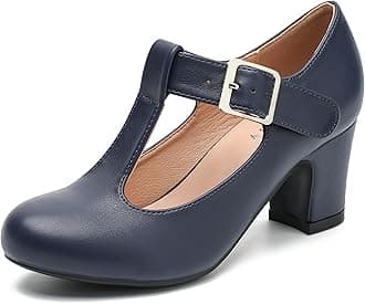 Women's T-Strap Mary Jane Pumps Low Block Chunky Heels Closed Round Toe Dress Wedding Office Work Shoes