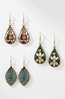 Yellow Chimes Drop Earrings For Women | Traditional Women Earrings Sets | Ethnic Combo Set Tibetan Laac Drop Earrings For Girls Accessories Jewellery | Birthday Anniversary Gift for Girls Women