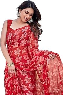 Women's Stylish Ethnic Chiffon Leheriya Printed Saree with Blouse Piece