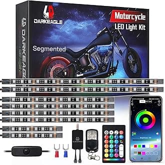 8PCS Segmented Motorcycle RGB LED Light Kits with APP/RF Remote, Multicolor Underglow Lights with Brake Turn Signal, 12V Waterproof Strip for Sport Bike, Cruiser, Street & Dirt Motorcycle