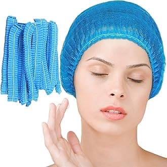 Disposable Bouffant Caps 100 Pcs,21inches Hair Netï¼Œ Elastic Dust Cap for Food Service, Kitchen Head Cover (Blue)