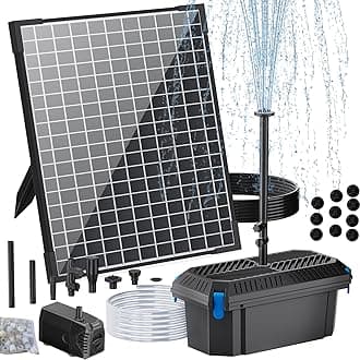 POPOSOAP 25W Solar Pond Filter with Water Pump, Solar Pond Filter Box Water Flow Adjustable, Pond Filter with PVC Tubing for Outdoor Ponds Fish Tank Pool Garden Water Feature Waterfall