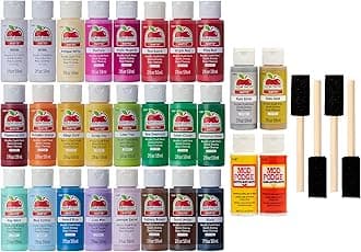 Apple Barrel, PROMOABMP22 Holiday Acrylic Paint Set, 32 Piece, 26 Apple Barrel Paints, 2 Mod Podge Acrylic Sealers and 4 Foam Brushes