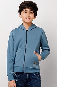 Boys Regular Fit Zipper Hooded Sweatshirt | Kangaroo Pocket & Drawstring Hood