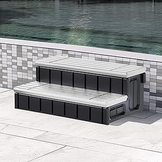 KUAFU Universal Spa Hot Tub Step with Storage, Outdoor Indoor Compartment Spa 2-Step Stool Pool Ladder Handi Step Slip Resistant Striped Dark Gray+Black 350lbs Load Capacity