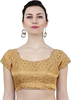ND & R Women's Readymade, Banarasi Brocade (Chanderi) Short Sleeve Ladies Blouse, Choli for Saree, Ready to Wear.