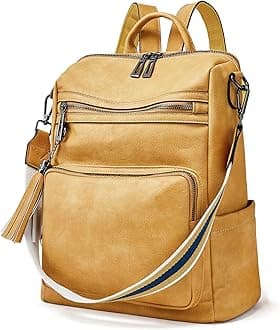 OPAGELeather Backpack Purse for Women With Bright Yellow Shoulder Strap Fashion Tassel Ladies Shoulder Bags Designer Large Backpack Travel Bag