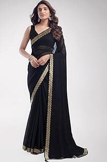 Women's Georgette Lace Boarder Saree With Unstitched Blouse Piece