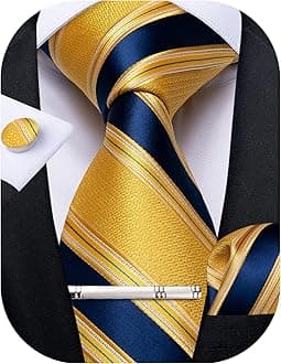 Mens Striped Tie Silk Woven Necktie and Pocket Square Cufflinks Tie Clip Set Wedding Business Formal Gift Tie for Men